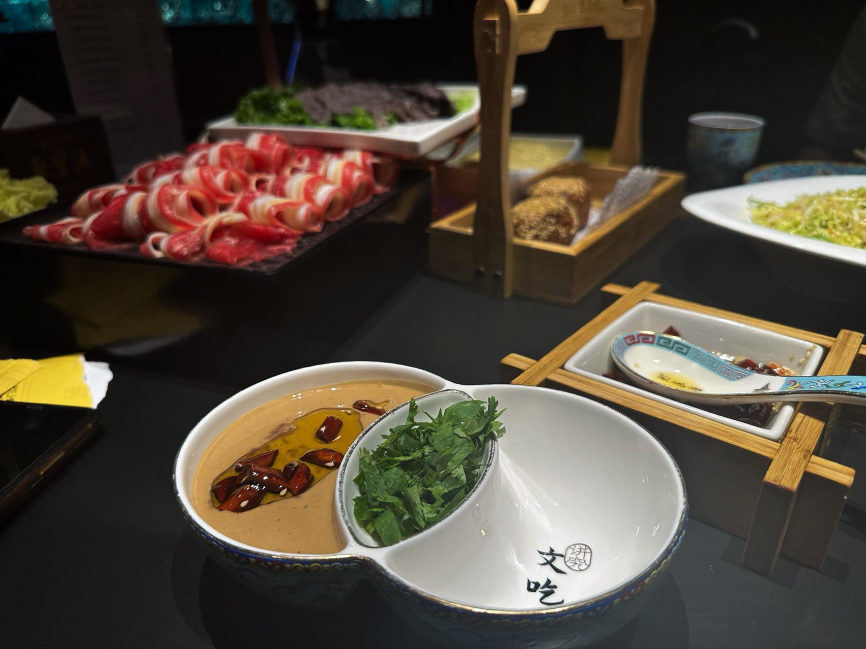 Private Beijing table detail with sauces and dishes